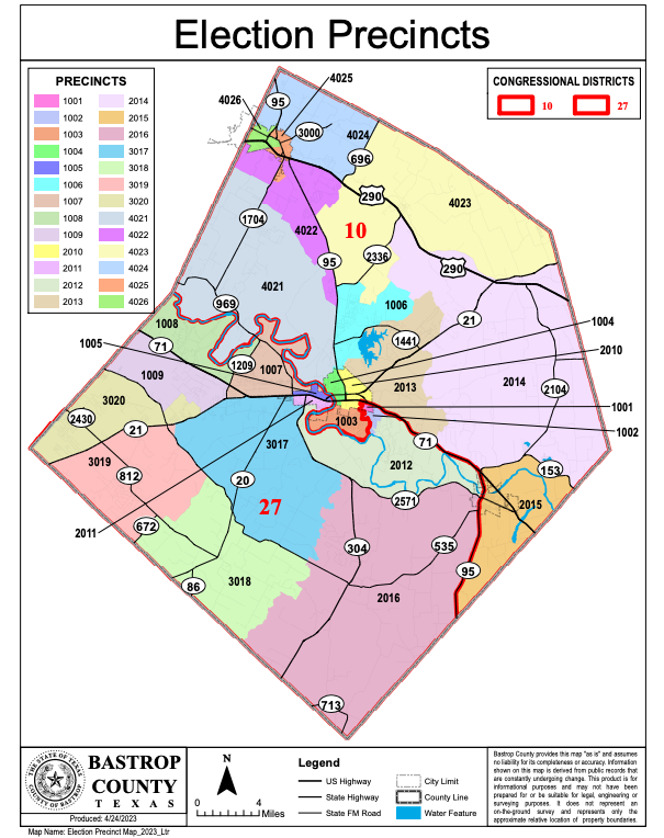 Official Bastrop County Election Precincts Map