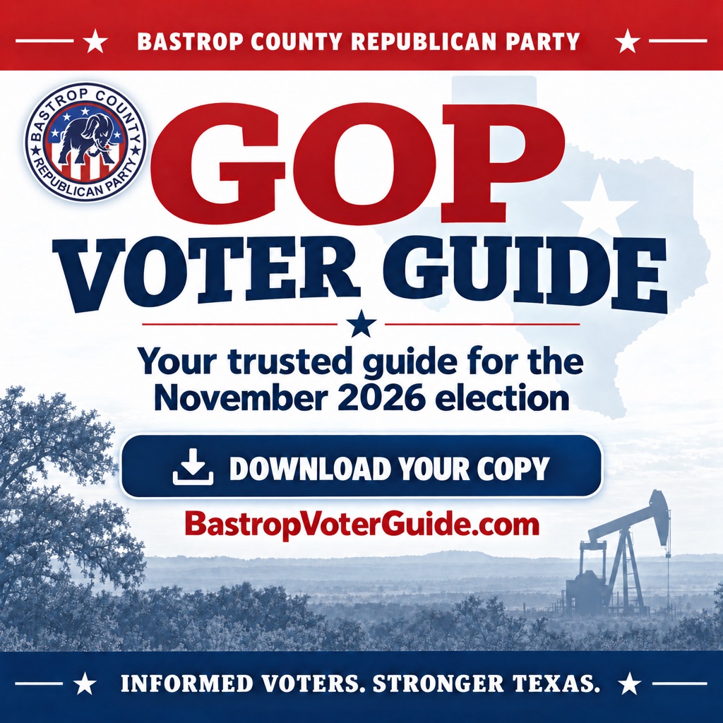 Bastrop County Republican Party GOP Voter Guide for the November 2026 election – download at BastropVoterGuide.com
